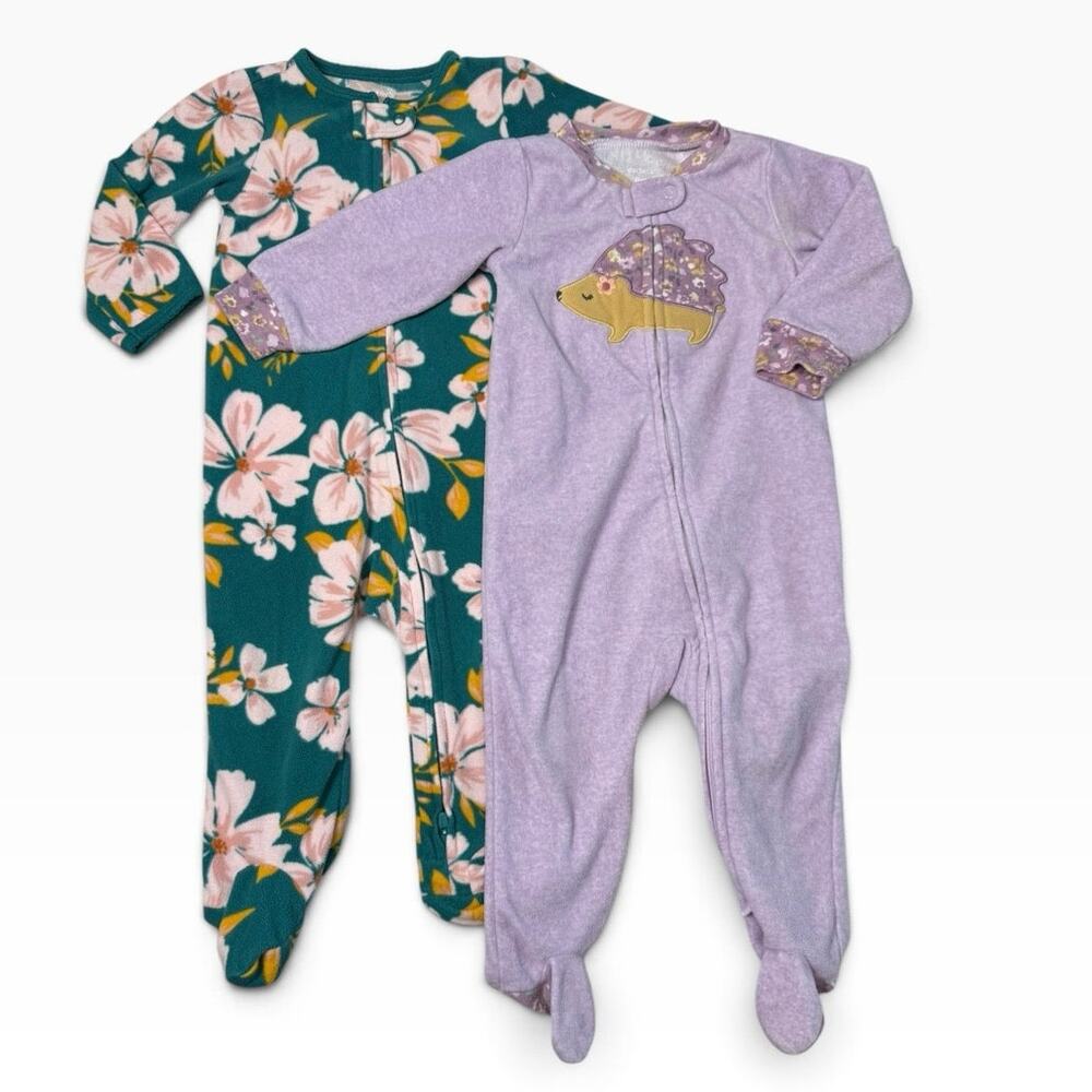 Carter's Footie Sleeper Pajamas Baby Girl Hedgehog Flowers Purple Green 9 Months